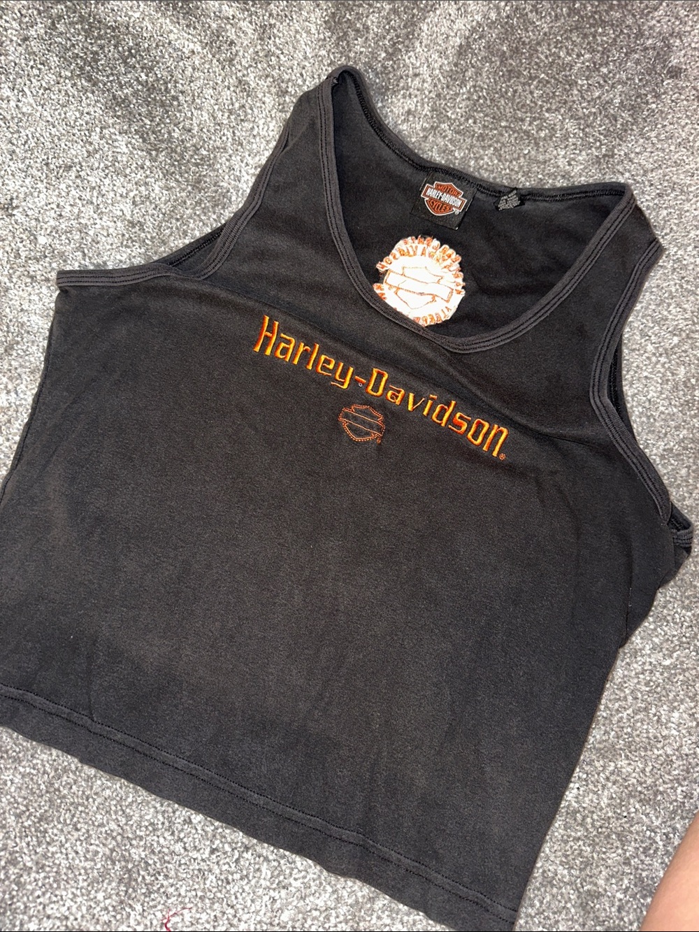 Vintage Harley-Davidson Black Tank with Orange Script Logo
